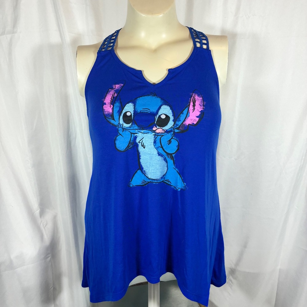 Disney Stitch Royal Blue Crochet Racerback Tank Top Juniors L Lilo & Stitch